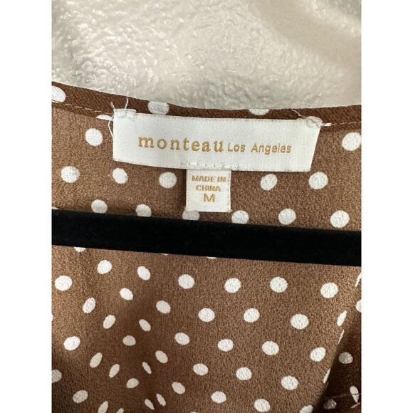 Monteau Womens Brown Blouse Medium Sleeveless polka dot wrap around polyester - Picture 3 of 7